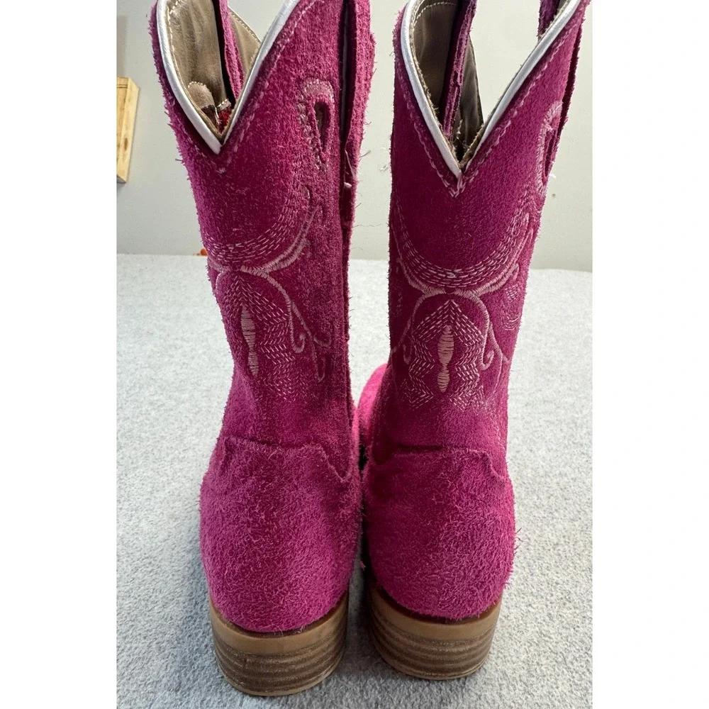 Dingo Cowboy Boots Kids Size 3 Hot Pink Suede Leather Western Square Toe